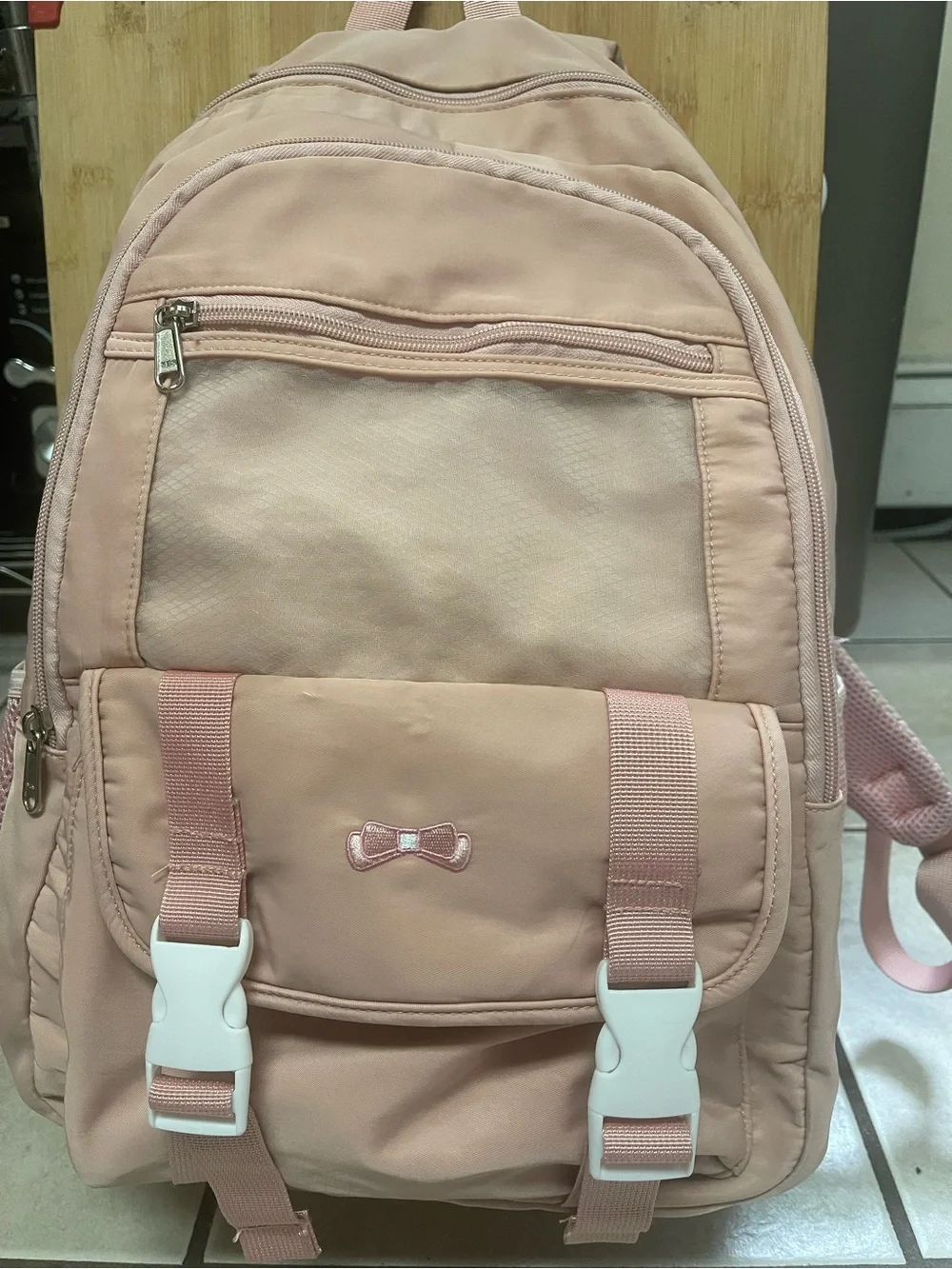 Kids Pink Bow Accent Backpack